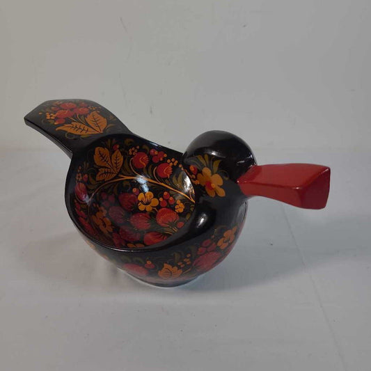 HAND PAINTED RUSSIAN DUCK-SHAPED WOODEN BOWL