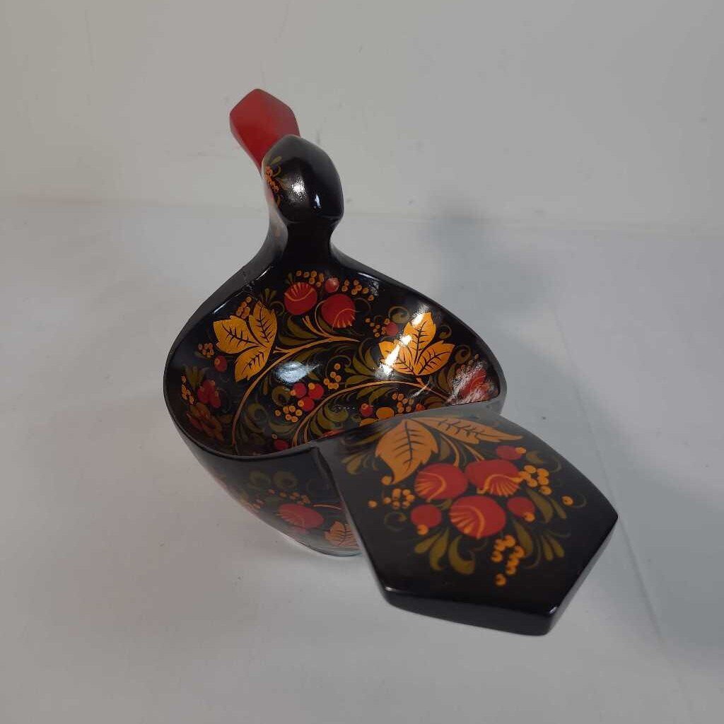HAND PAINTED RUSSIAN DUCK-SHAPED WOODEN BOWL