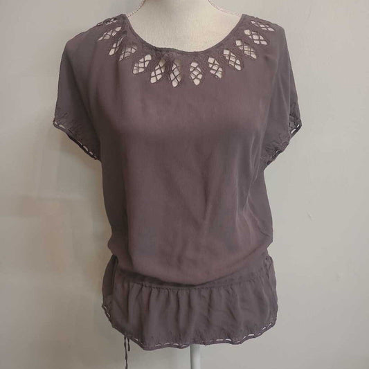 TAUPE SHEER TOP WITH CUTOUTS