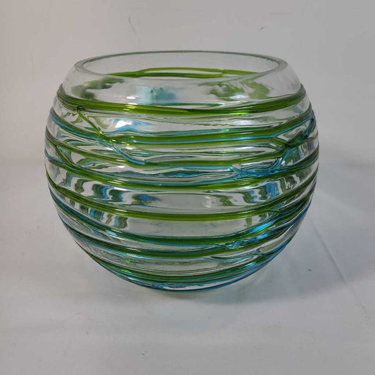 LG GREEN & BLUE GLASS ROUND VASE