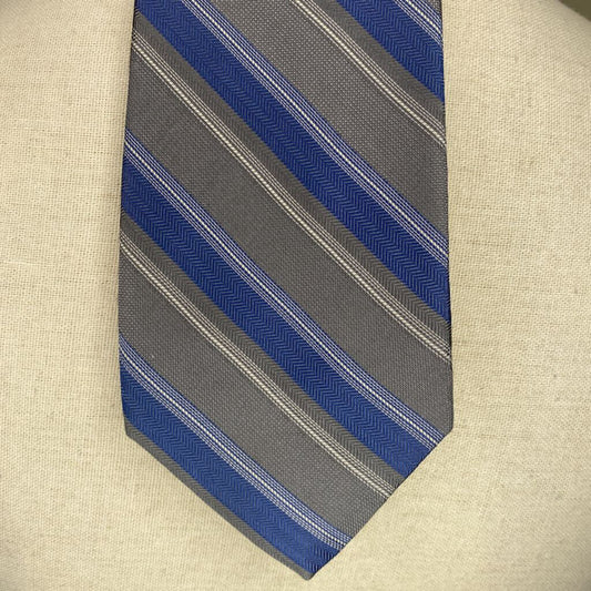 CALVIN KLEIN - 100% SILK BLUE/GREY STRIPED MEN'S TIE