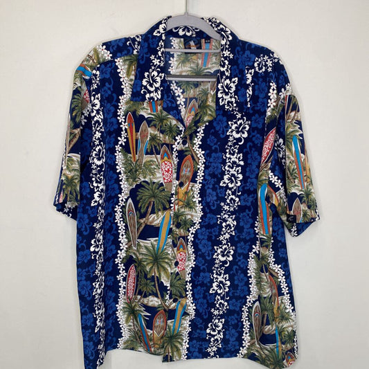 RI-TECHNOLOGIES - BLUE/GREEN HAWAIIAN S/S BUTTON-UP