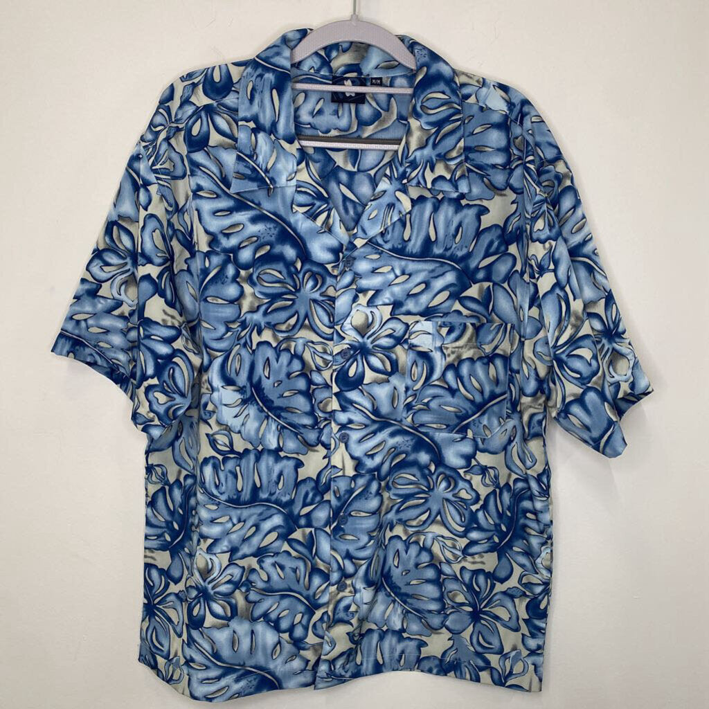 RI-TECHNOLOGIES - BLUE LEAF PRINT HAWAIIAN S/S BUTTON-UP