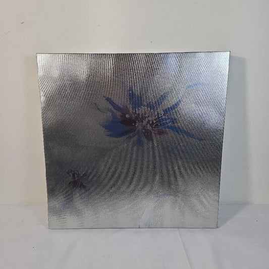 SILVER CANVAS W/PURPLE & BLUE FLOWERS