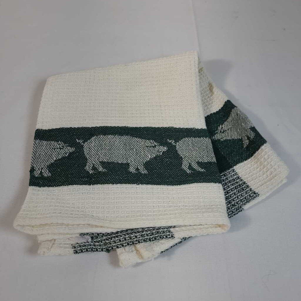 GREEN PIG TEATOWEL