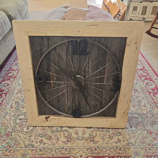 NEWLY MADE FRAMED CLOCK W/BARNBOARD BACKING
