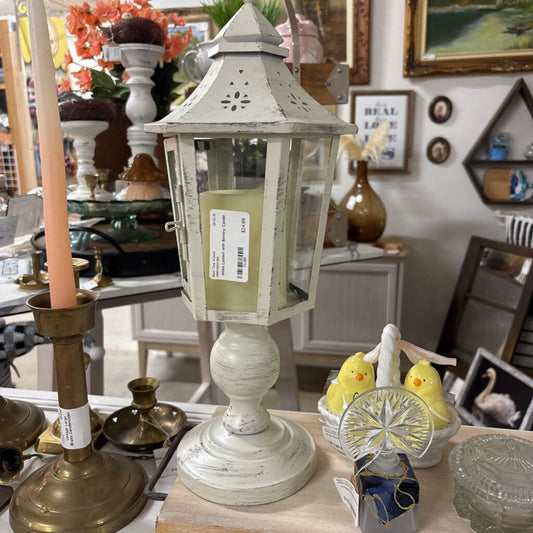 White Lantern with Battery Candle