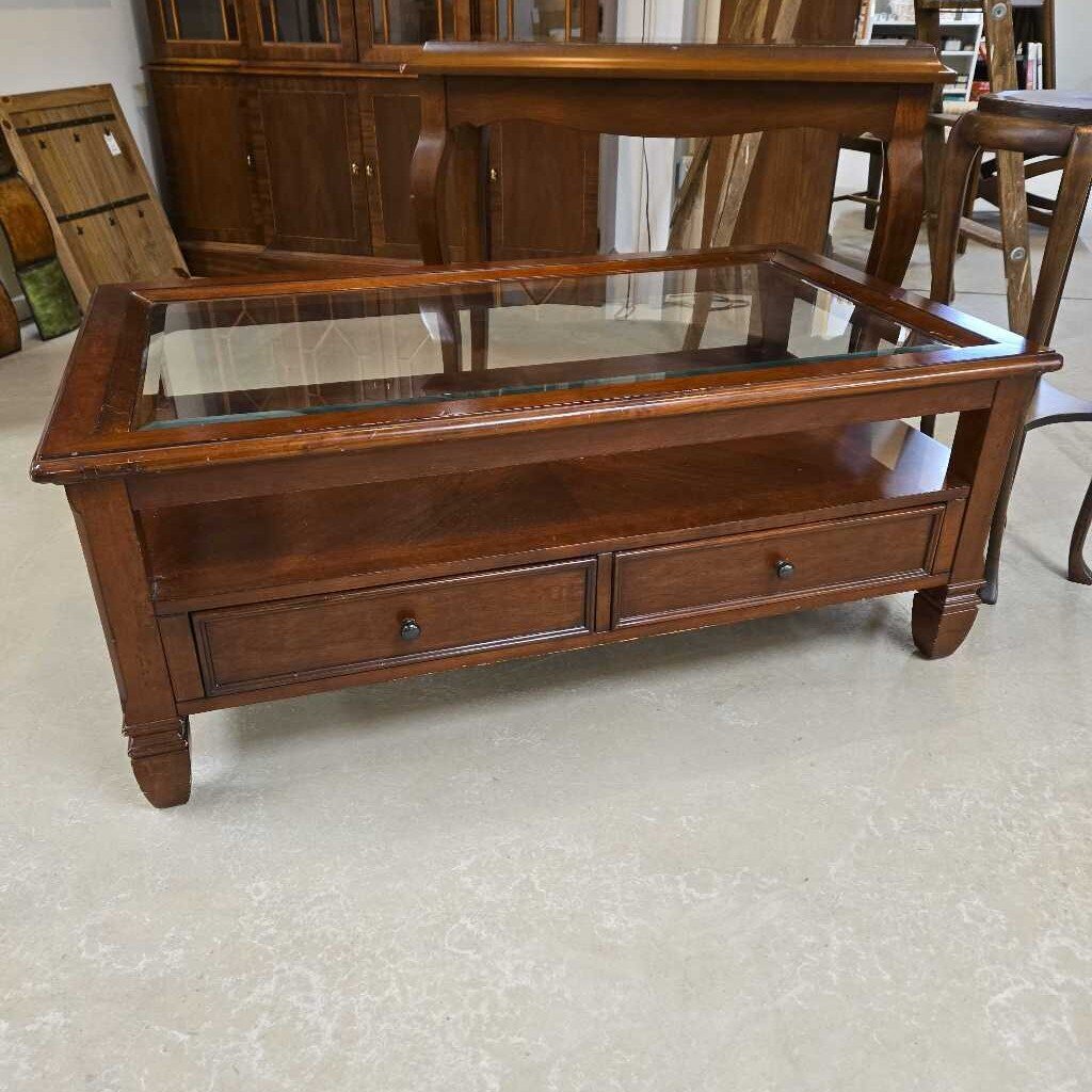 GLASS TOP COFFEE TABLE W/2DRAWERS