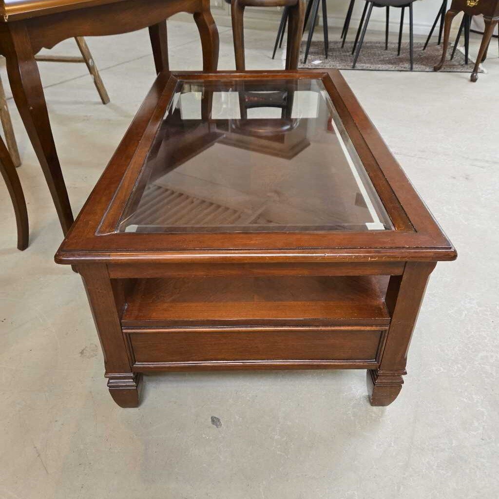 GLASS TOP COFFEE TABLE W/2DRAWERS