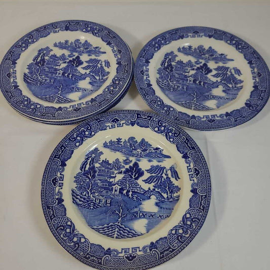 S/7 BLUE WILLOW PLATES