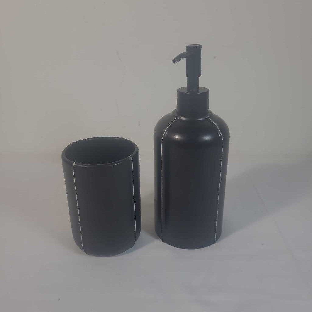 BLACK SOAP DISPENSER & GLASS