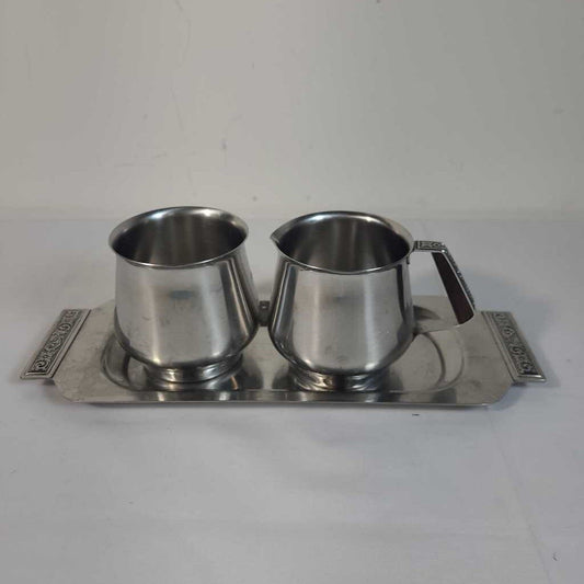 MCM STAINLESS STEEL CR & SUGAR SET ON TRAY