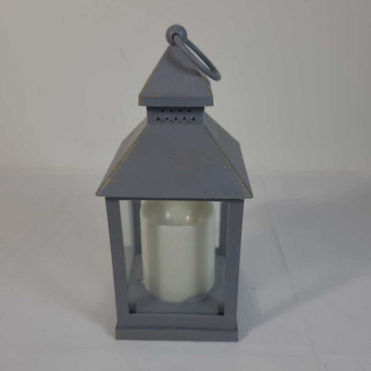 GREY LANTERN W/ FAUX CANDLE