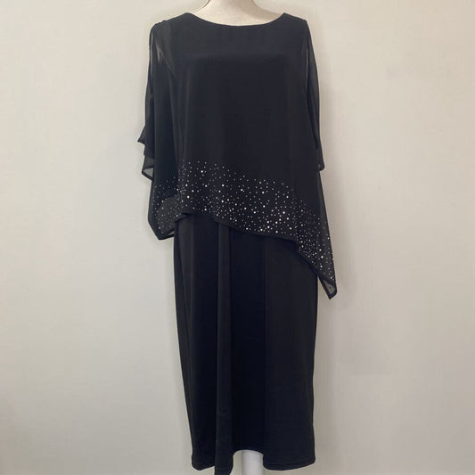 CARRE NOIR - BLACK CAPE-OVERLAY MIDI DRESS W/ RHINESTONES