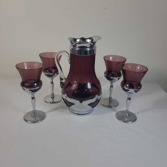 VTG 5pc FARBER BROTHERS AMETHYST DECANTER SET