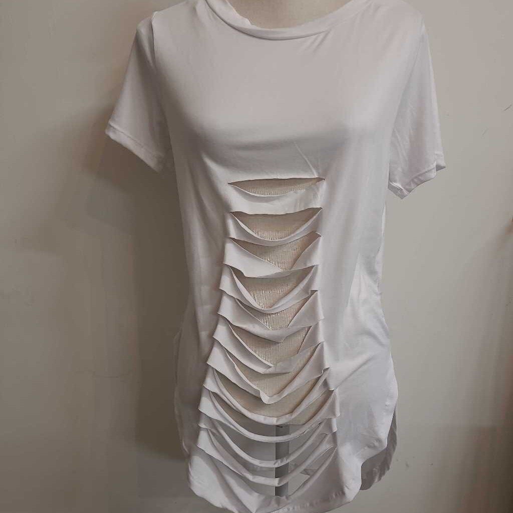 WHITE "RIPPED" TOP