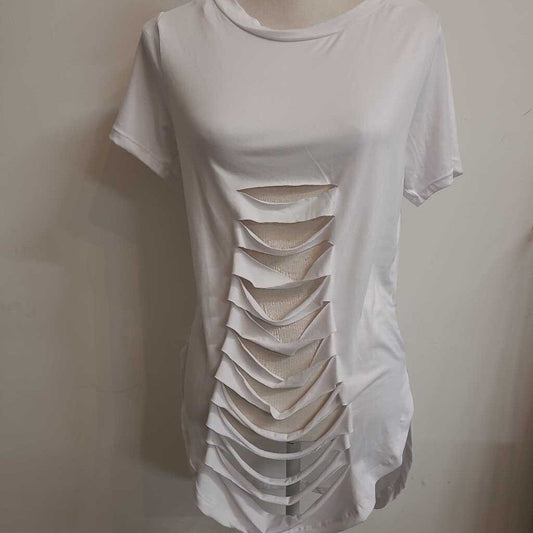 WHITE "RIPPED" TOP