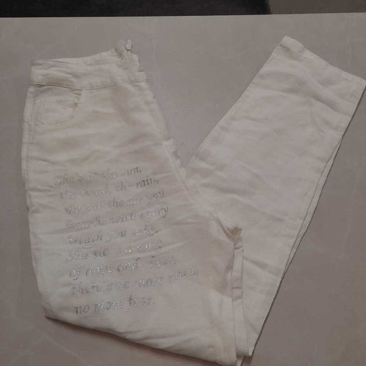 WHITE LINEN PANTS WITH SEQUINS