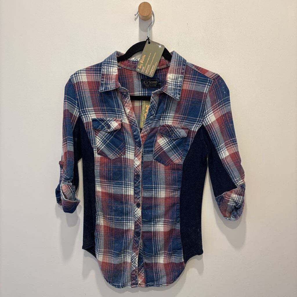 CI SONO PLAID BUTTON DOWN SHIRT