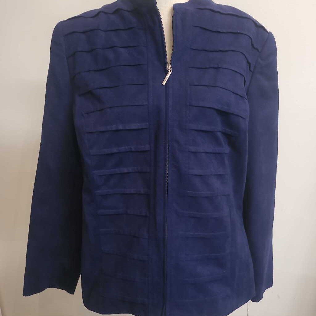 NAVY ZIPPERED FAUX SUEDE JACKET