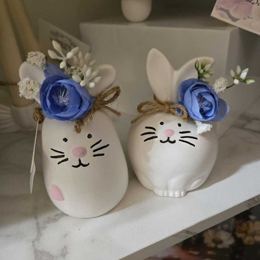 2pc Handcrafted Cement Bunnies
