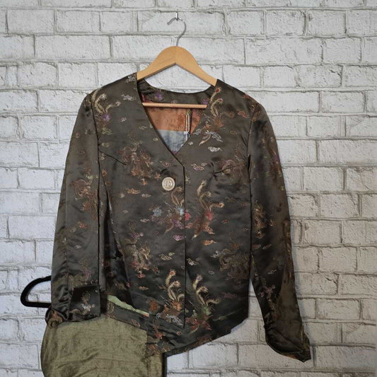 Handemade Chinese Green Silk Dragon Jacket and Pants