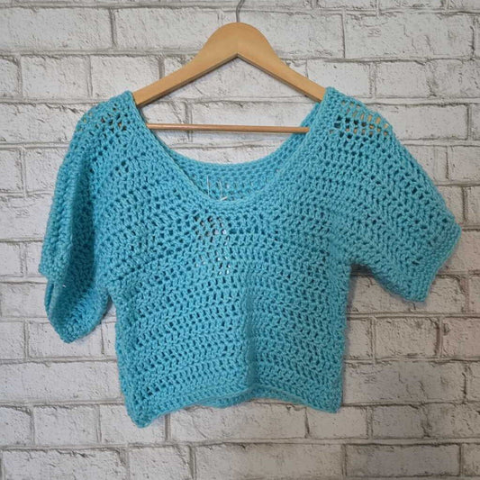 Handknit Cover Up Top Light Blue