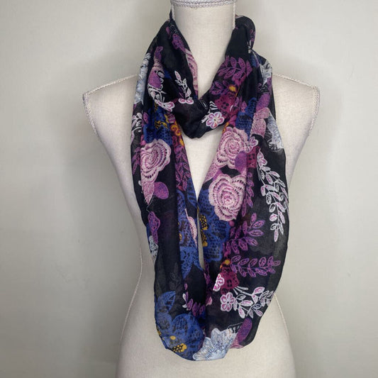 CHARMING CHARLIE - PURPLE/BLACK/BLUE FLORAL INFINITY SCARF