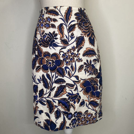 ANN TAYLOR - NAVY/CREAM FLORAL TWEED MIDI SKIRT