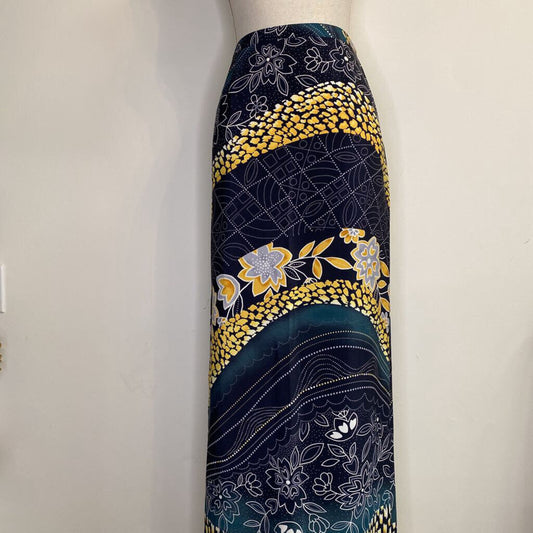 TRIBAL - NAVY/YELLOW PATTERNED MAXI SKIRT