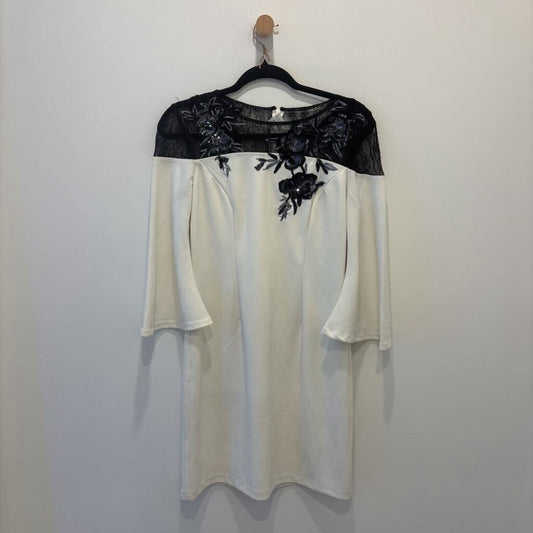 Monochrome Floral Applique Off-Shoulder Sheath Dress