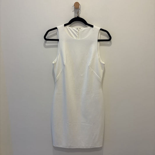 White Sleeveless High-Neck Sheath Mini Cocktail Dress.