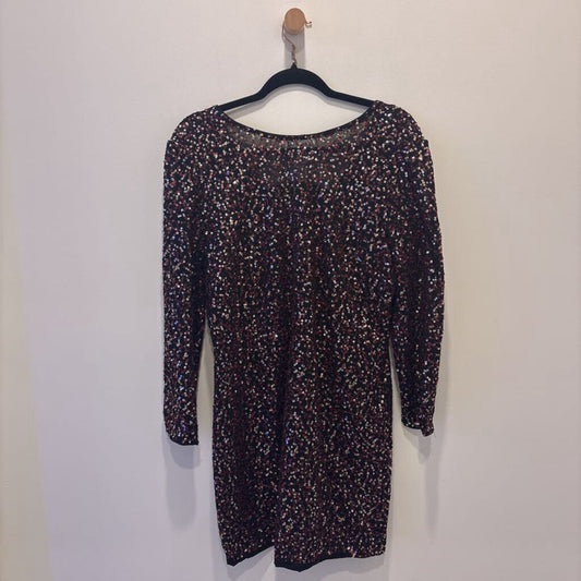 Black & Red Geometric Sequin 3/4 Sleeve Shift Dress.