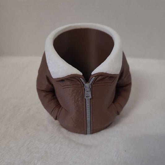 Pop Can Cosy ( brown leather jacket)