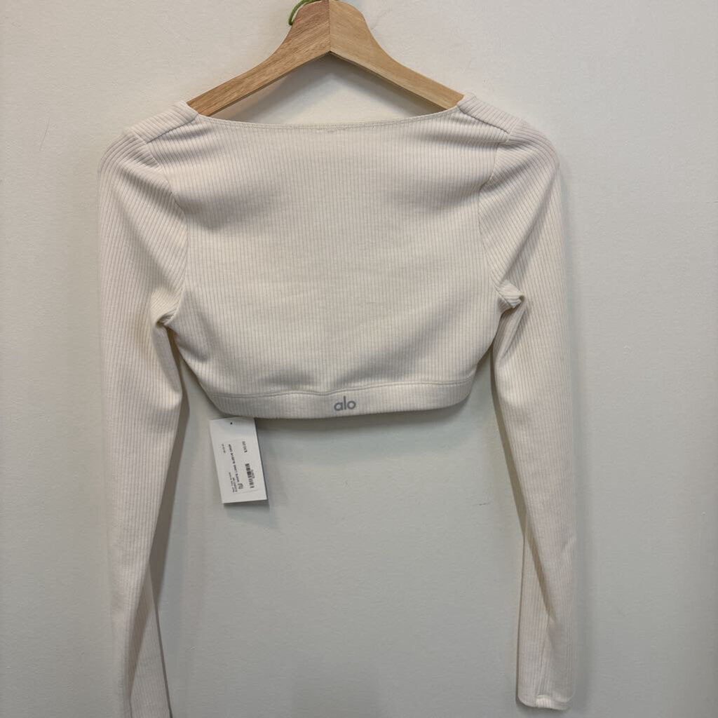 ALO WHITE LONG SLEEVE CROP TOP