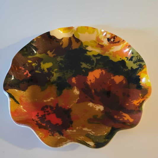 "FAB" (FABRIC) Tray Floral (Brown/Orange/Green) 1960s-70s Barrie Ontario