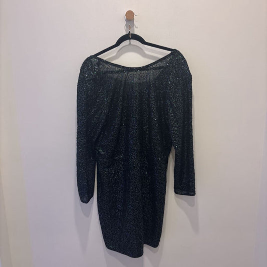 Emerald & Black Sequin Long-Sleeve Shift Dress