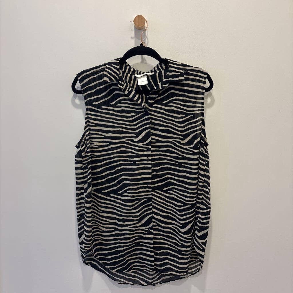 Zebra Print Sleeveless Button-Up Shirt