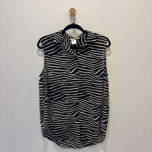 Zebra Print Sleeveless Button-Up Shirt