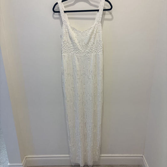 White Sequin & Beaded V-Neck Column Gown