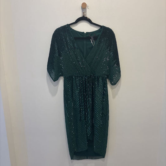 Emerald Green Sequin Short-Sleeve Surplice Dress