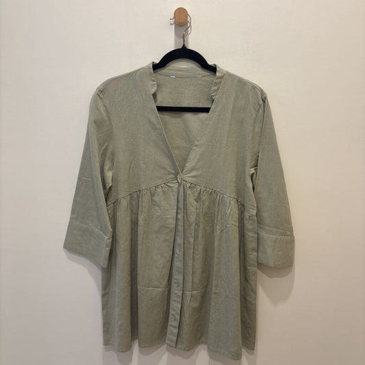 Sage Green Linen-Blend Empire Waist Tunic
