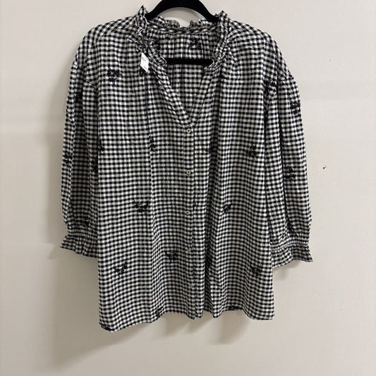 Black & White Gingham Floral Embroidered Blouse