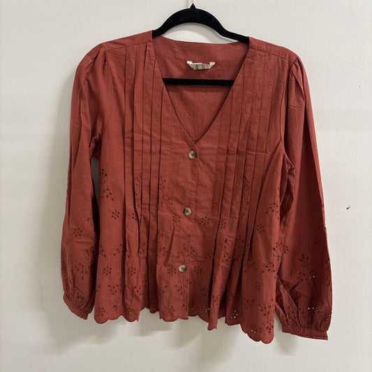 Rust Red Eyelet-Embroidered Scalloped Blouse