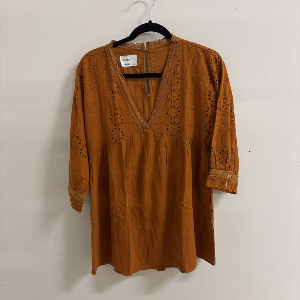 Honey Yellow Eyelet Embroidery V-Neck Tunic