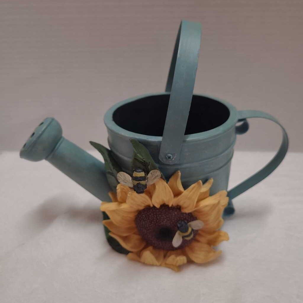 Teal Sunflower "Watering Can" Flower Pot