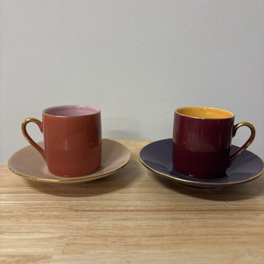Set of 2 Porcelain Demistasse Cups and Saucers (4pc)