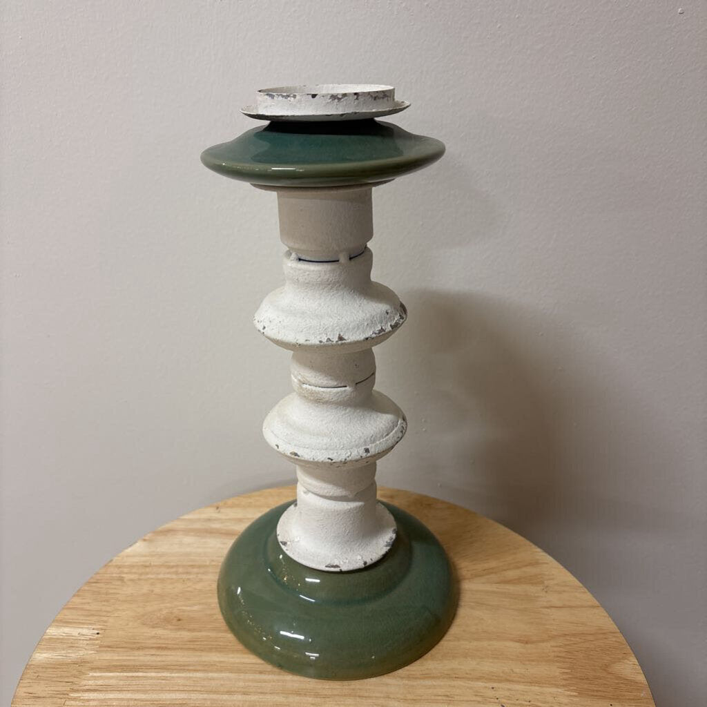 Industrial Style White/Green Candle Holder
