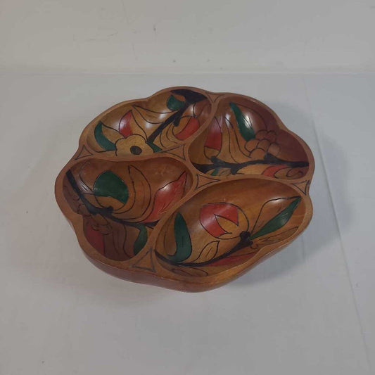 VTG PAINTED WOOD NUT BOWL