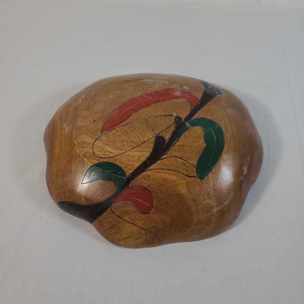 VTG PAINTED WOOD NUT BOWL